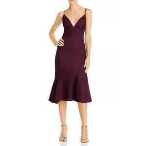 Avery G Women's Sparkly V-Neck Midi Sheath Cocktail Party Dress Purple Size 14